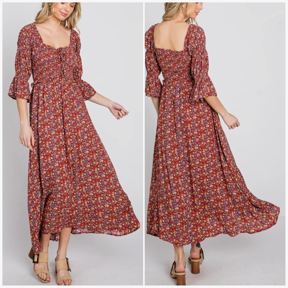 Shop Neighbor Pinkblush Smocked Floral Maxi Dress ~ Nwot
